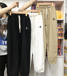 Quần jogger nữ vải đũi xước thêu logo nhiều size - QG421