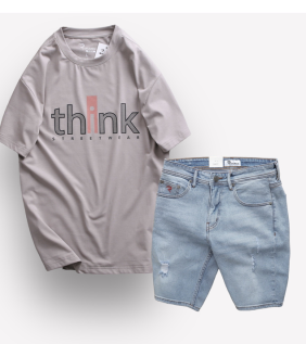 Set Bộ Nam Quần Short Jeans Phối Áo Thun Nam Cổ Tròn Big Size - SBN079