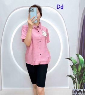 Đồ bộ quần ngố đen áo sơ mi tay ngắn in hình - DBO4189