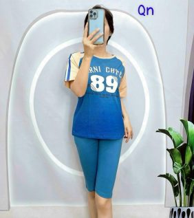 Đồ bộ thun cotton quần lửng áo tay ngắn in số 89 - DBO4455