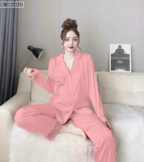 Đồ bộ pijama latin quần dài áo tay dài phối ren trơn - DBO4922