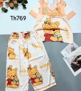 Đồ bộ pijama siêu mát quần lửng áo tay ngắn in hình thú - DBO4965